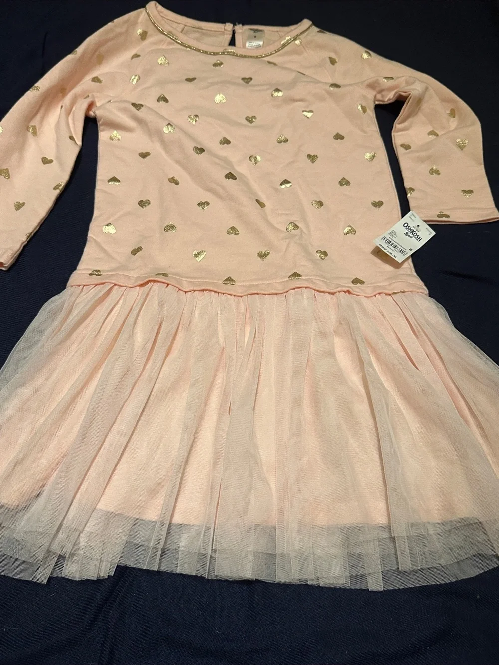 Peach Pink Tulle Heart Dress with Gold Accents